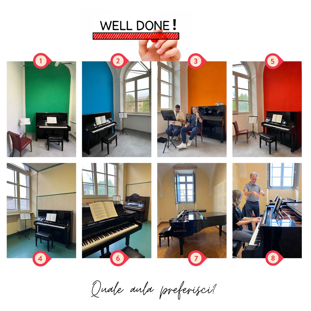 aule studio e lezione dell'Accademia di Musica