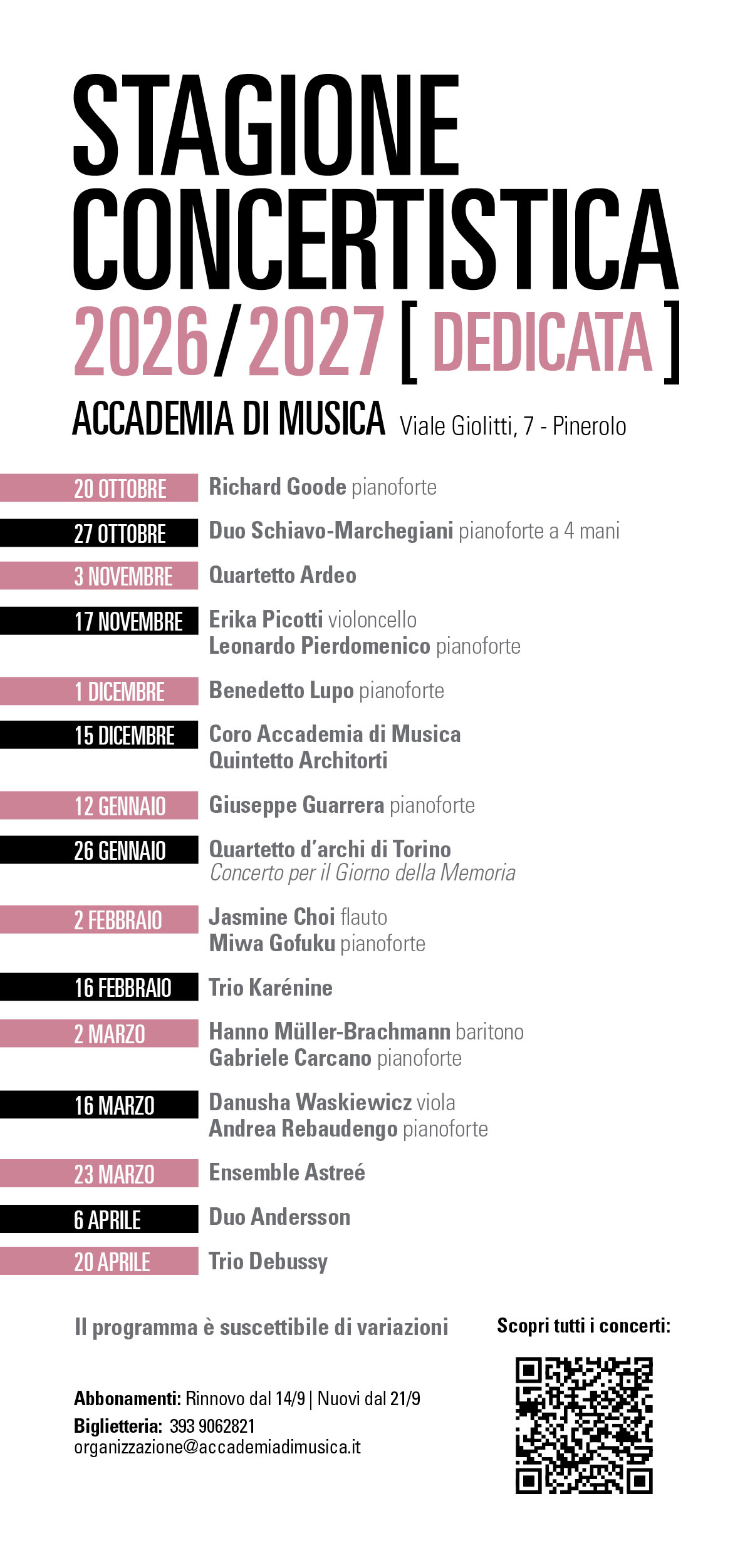 stagione concertistica 2026-27 Pinerolo